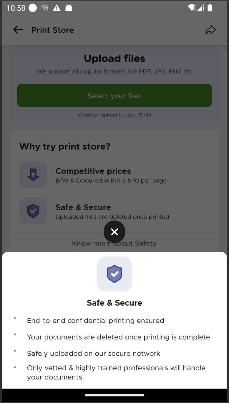A screenshot of the print store's security features